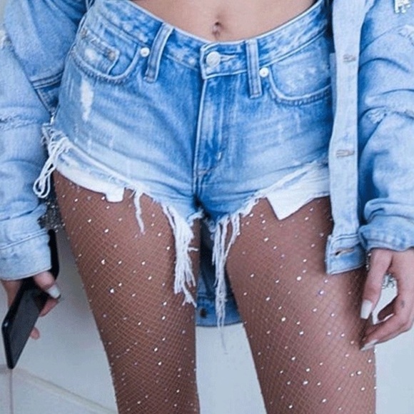 NWT Rhinestone Sexy Nude Tan Fishnets Tights Stocking - Picture 2 of 8